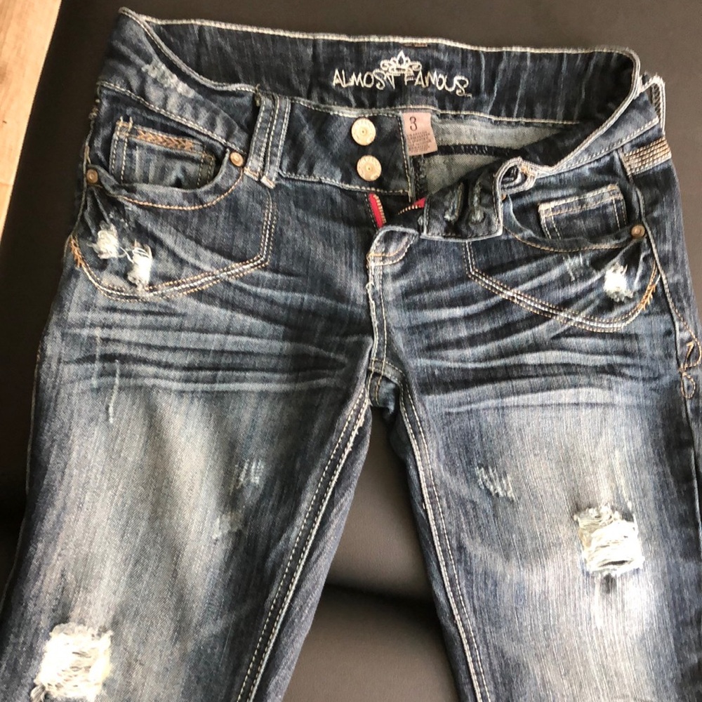 Almost Famous Distressed Flare Jeans - Blue